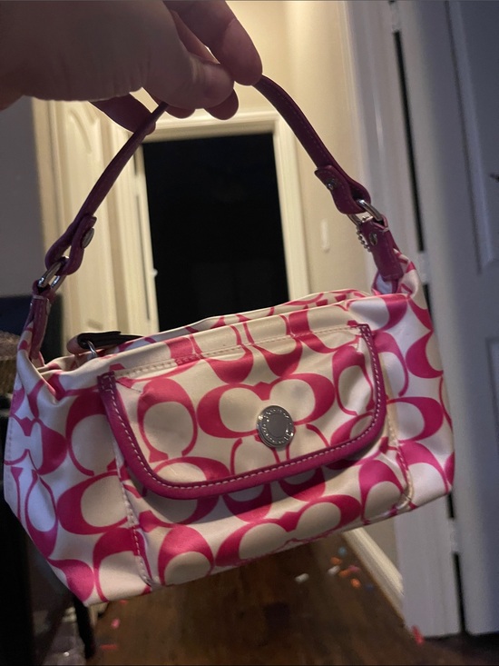 Coach Handbags - Vintage Coach Pink and Cream Signature Mini Shoulder Bag